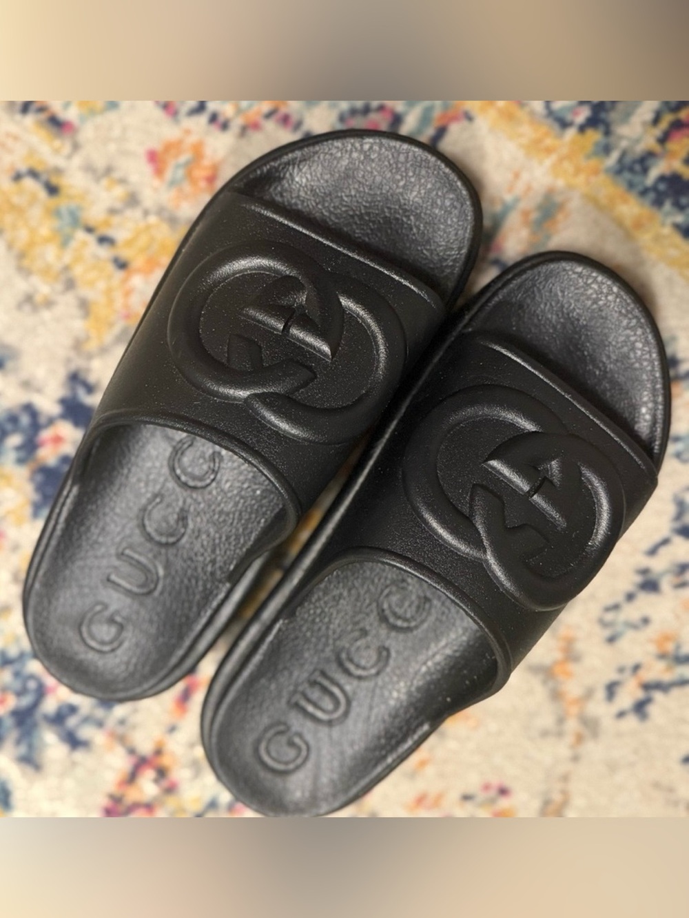 Gucci Black woman Embossed Slide Sandals